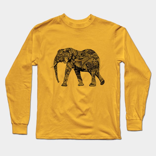 Zentangle Elephant Long Sleeve T-Shirt by RiaoraCreations